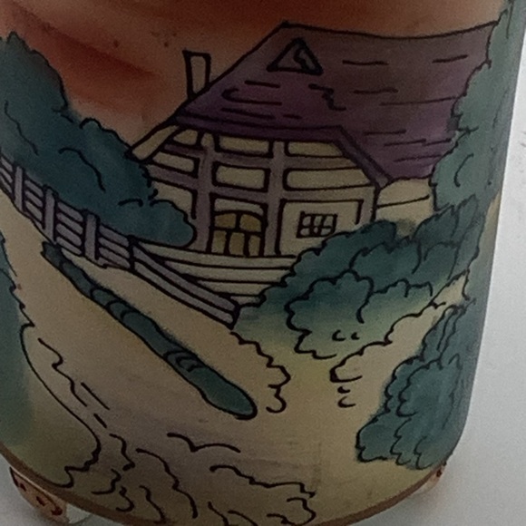 Antique Nippon 5” Hand Painted Footed Vase of Japanese House - Picture 2 of 8